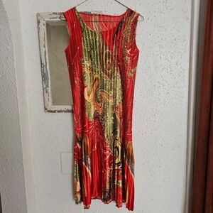 Red Green Yellow Pleated Sleeveless Unique Dress Womens Size Medium